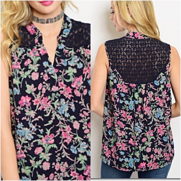 Tops - ‼️SALE Chic Floral Lace Tunic Sleeveless Top SM